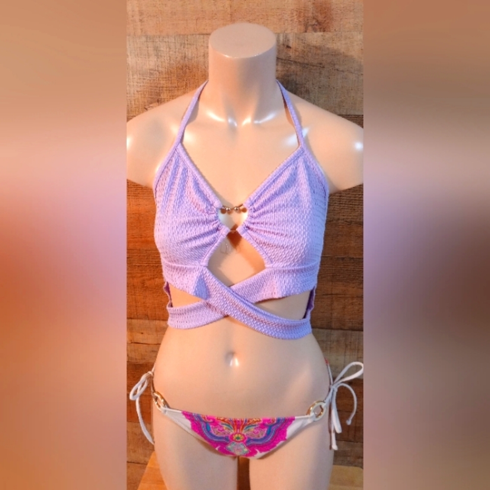 SOLD Textured Lilac Heart Crossover Crop Top